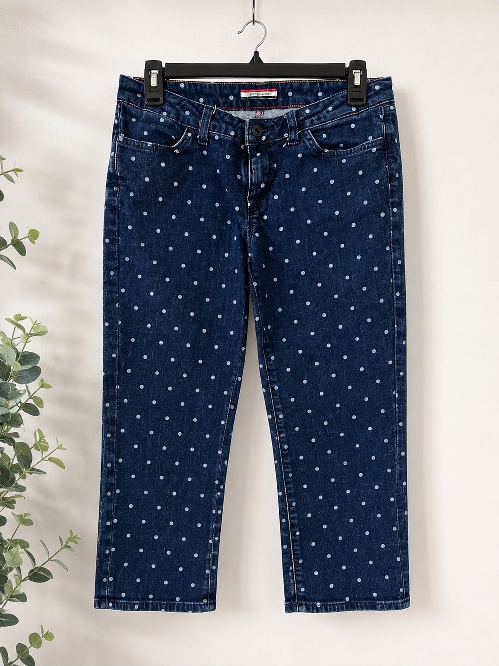 Tommy Hilfiger Navy Polka Dot Cropped Jean Capri Pants